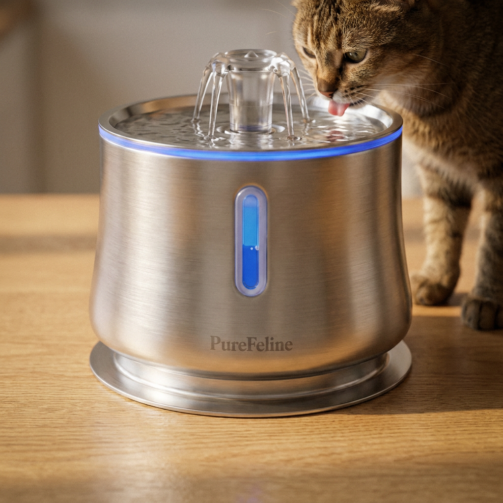 Dog drinking from a flowing water fountain